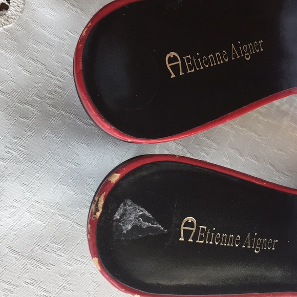 Etienne Aigner Red Leather Slides - Picture 3 of 8